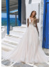 Beaded Ivory Lace Tulle Flowy Beach Wedding Dress